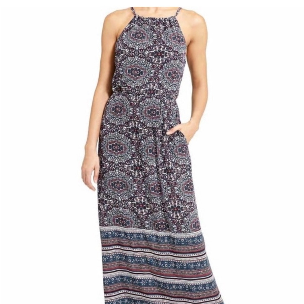 NWOT Athleta Island Life Multicolor Maxi Dress W Built in Bra Halter Top Sz M